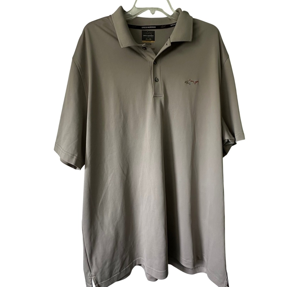 Greg Norman Mens XXL Polo Shirt Dry‎ Shark Logo Golf Casual Beige